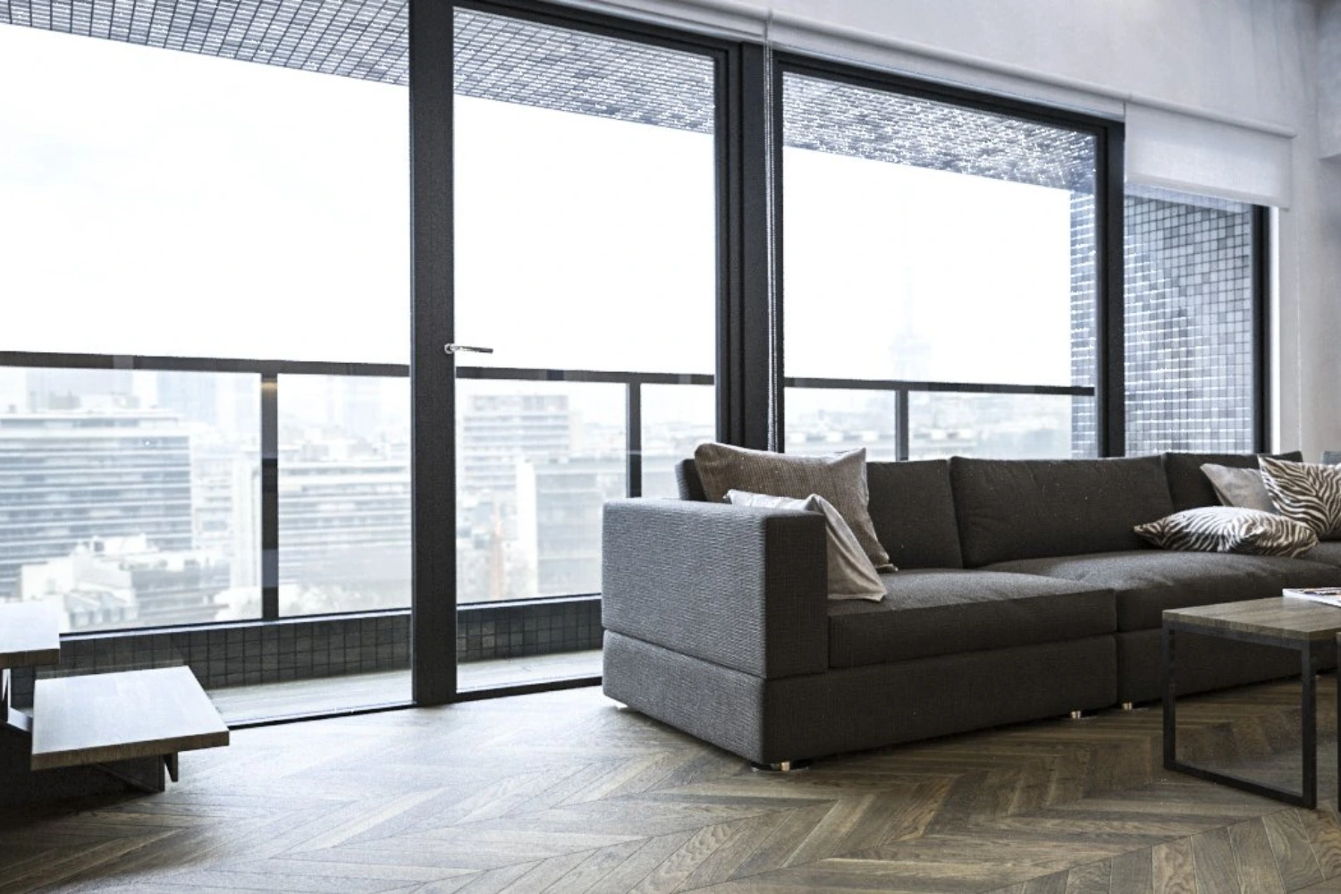 Nowoczesny, przestronny salon w miejskim stylu